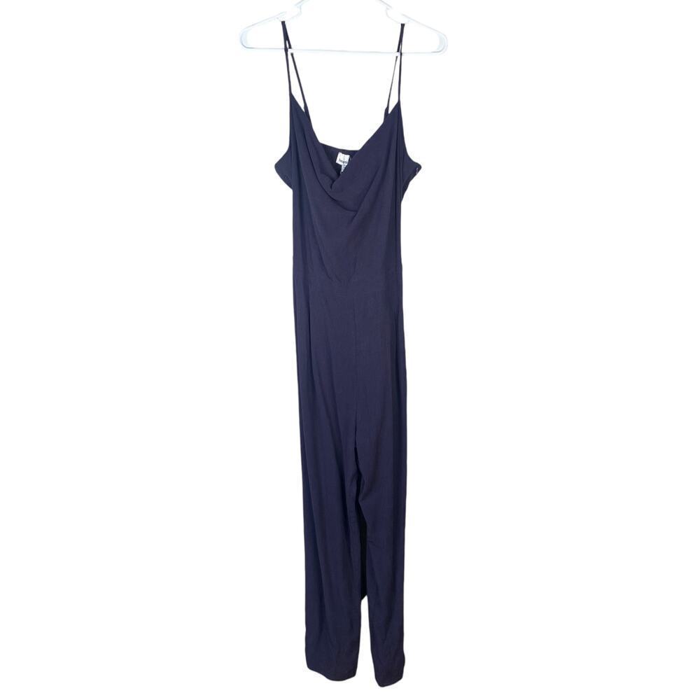 NWT Heartloom Navy Draped Cowl Jumpsuit M | Wide Leg Smocked Minimalist $139